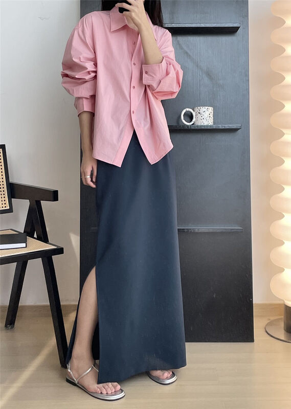 2023 early spring new! [CLEAN SPACE] Niche slit design solid color skirt 33852# CLS
