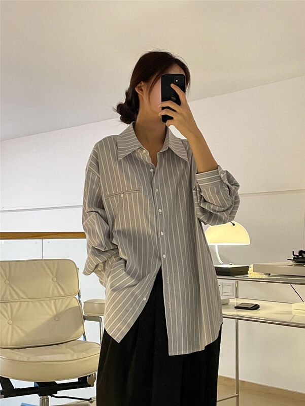 2023 early spring new! 【CLEAN SPACE】striped simple single-breasted all-match shirt 35621# CLS