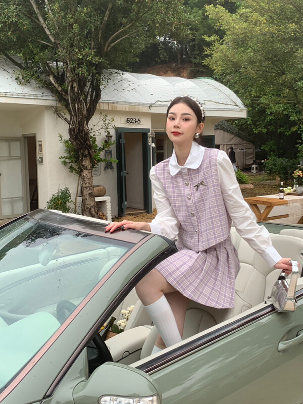 【FEI MAO】College Style Fashion Suit Spring New Small Plaid Doll Collar Suit Z-9087