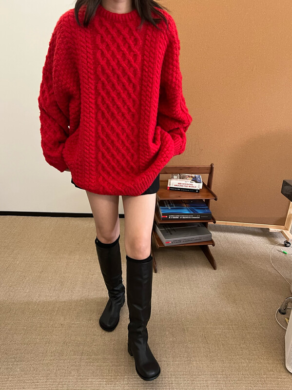 【TRUSTME】Retro simple round neck pullover twist thickened all-match sweater 40394
