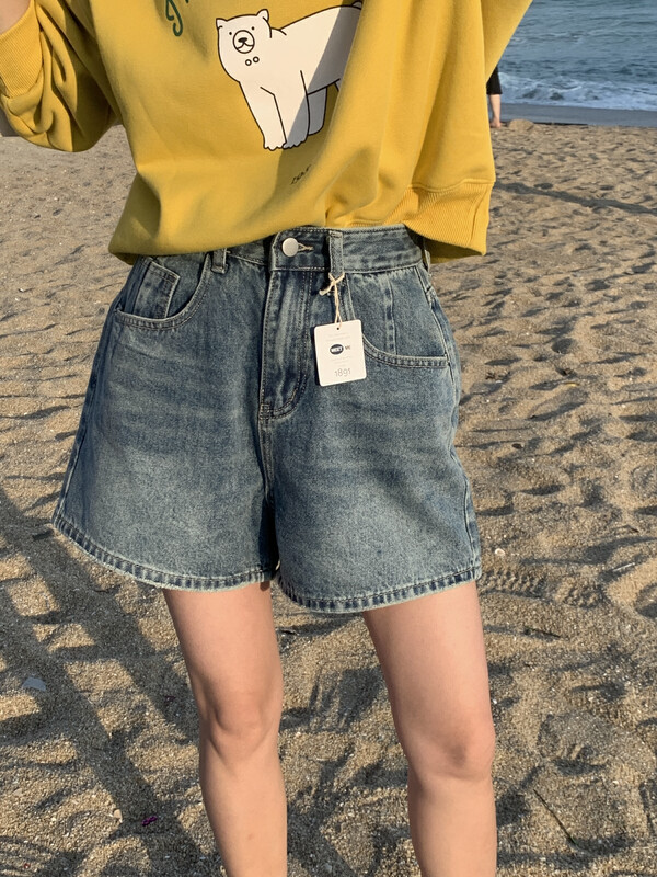 2023 early spring new! 【MEET ME】Heavy Industry Washed Korean Style Loose Denim Shorts 61623# L