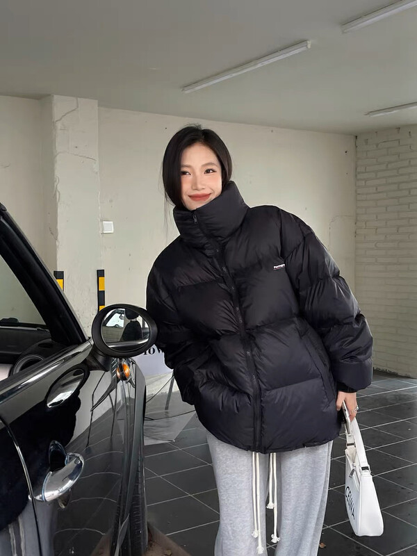 【FEI MAO】Korean version loose all-match earth print letter stand collar white duck down thickened down jacket Z-5307-1118