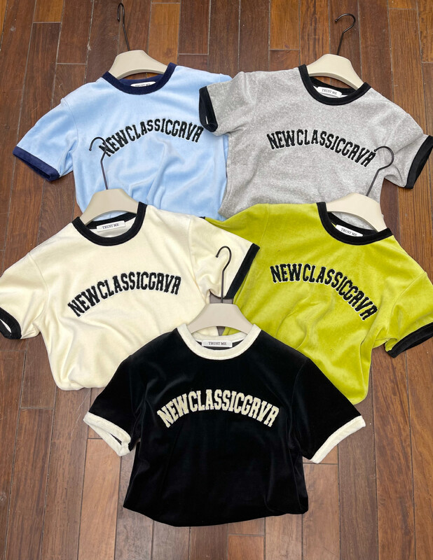 Original price 55.27! 【TRUSTME】Simple all-match embroidered letters color matching suede short-sleeved T-shirt 40395