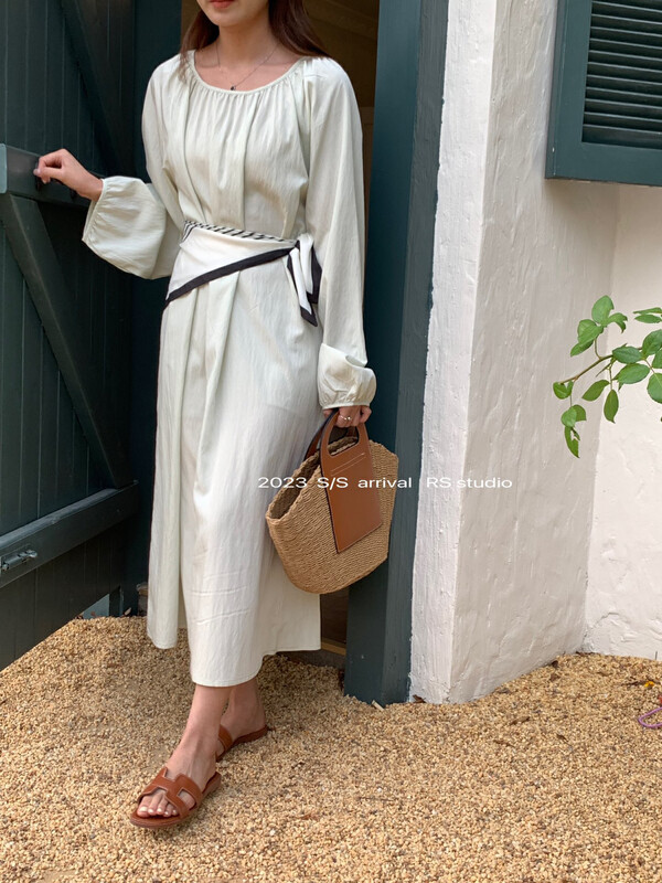2023 early spring new! 【RS】 Round neck pleated waist dress (with belt) KL8221# FHX