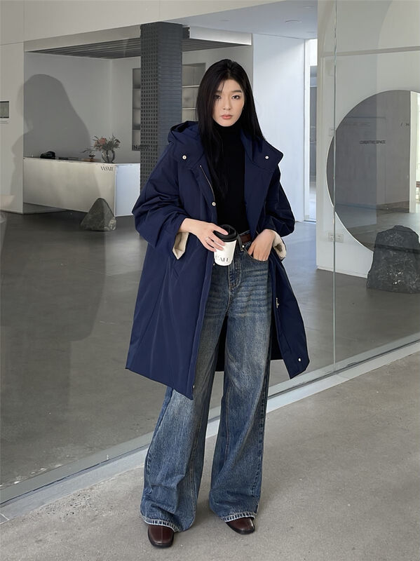 【CLEAN SPACE】Simple casual mid-length hooded warm down jacket (90 white duck down) 32573# CLS