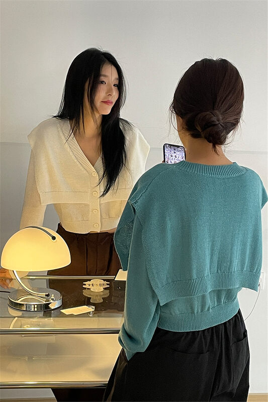 2023 early spring new! [CLEAN SPACE] V-neck single-breasted all-match slimming knitted cardigan 35178S# CLS