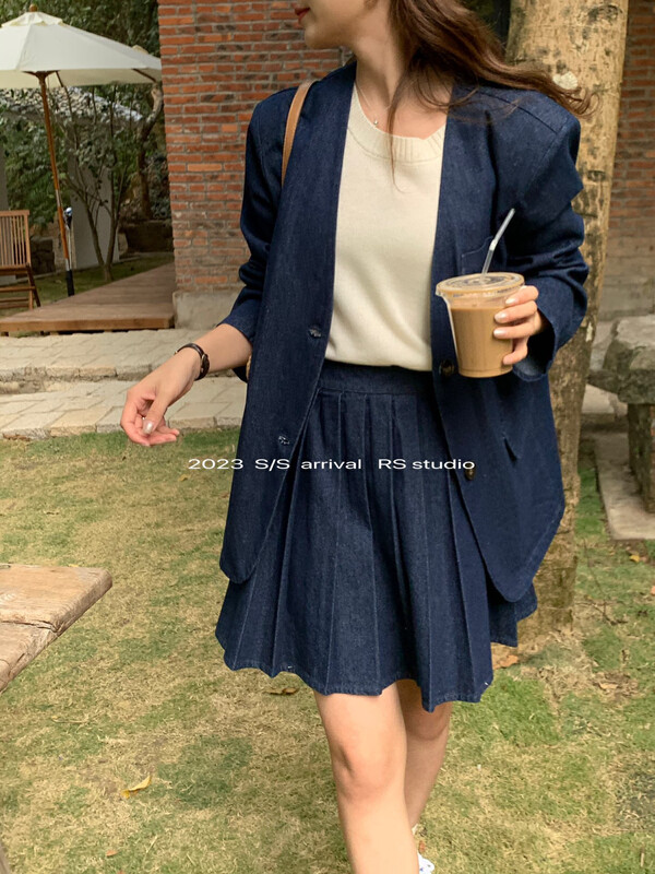 2023 early spring new! 【RS】Korean denim shirt + pleated casual skirt suit LL0502# FHX