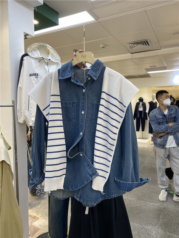 2023 early spring new! 【OIT】Korean style simple double pocket denim shirt (without shawl) 093# HBX