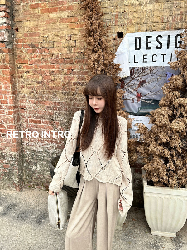 【RIN】Korean casual loose slim long-sleeved jacquard sweater R2518