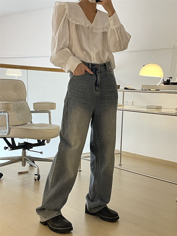2023 early spring new! [CLEAN SPACE] high waist fashion all-match Korean jeans 35505# CLS