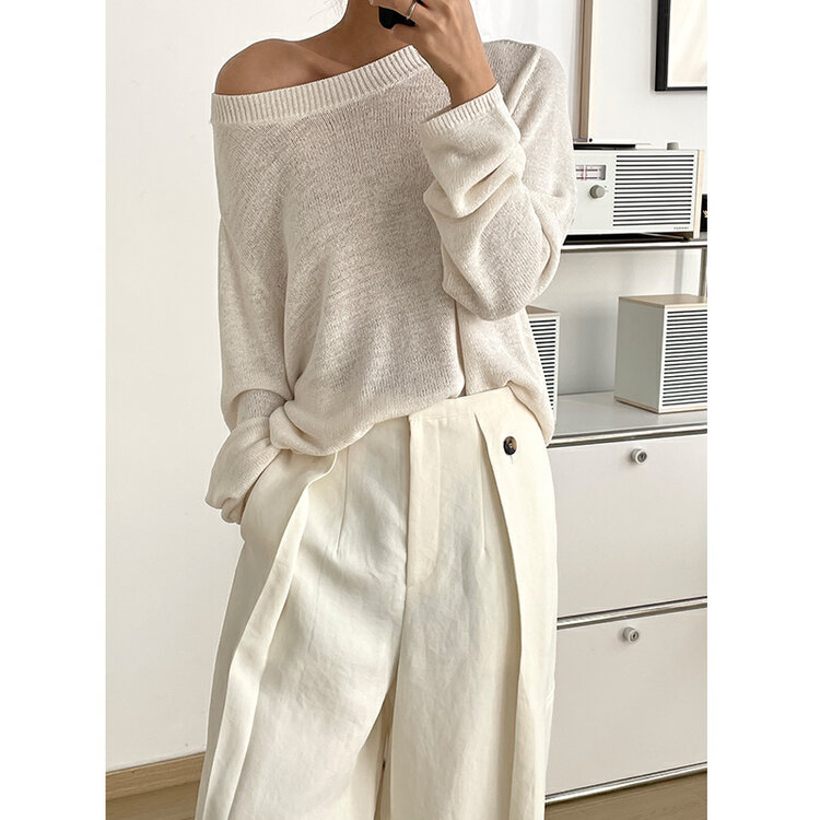 2023 early spring new! [CLEAN SPACE] round neck simple all-match loose sweater 35610# CLS
