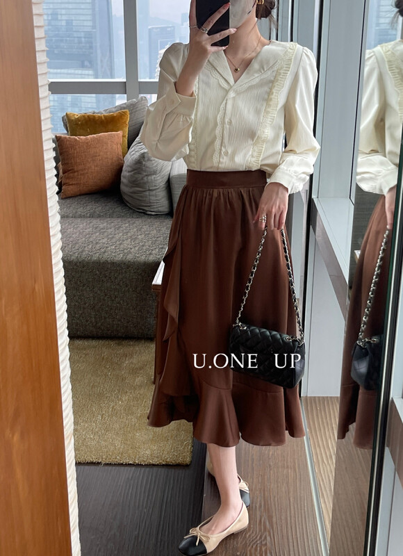 2023早春新款!【UONE】法式拼花邊排扣襯衫  098009#  LSL