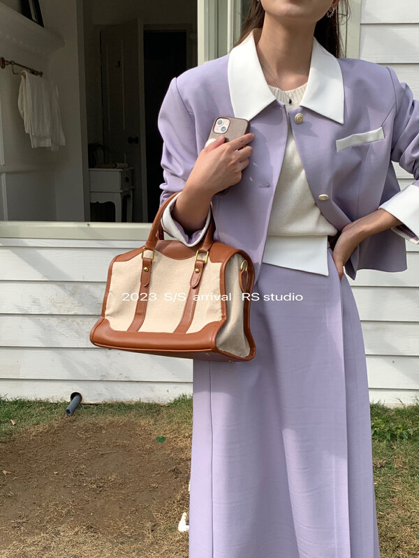 2023 early spring new!【RS】colour-coloured pointed collar short jacket + thin skirt suit KL8228# FHX