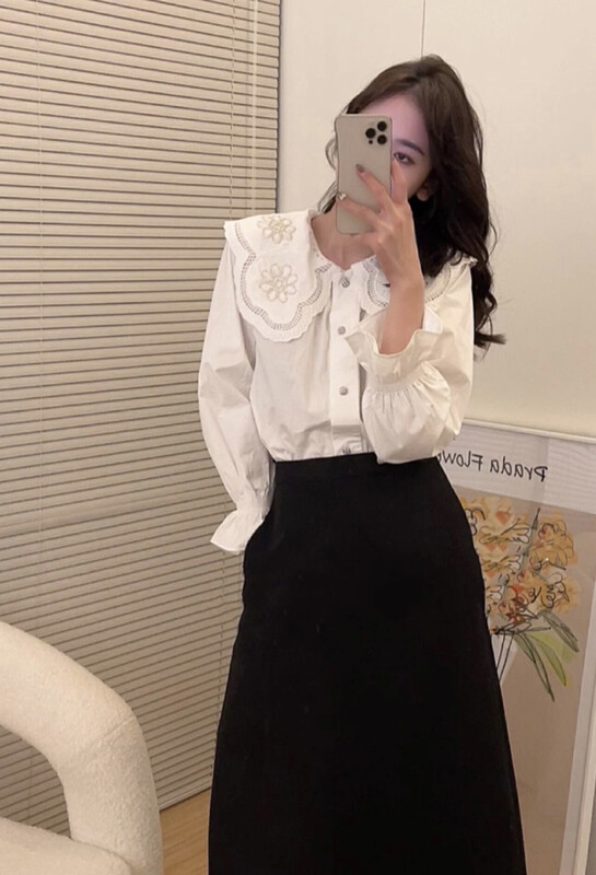 2023 early spring new style! 【JH】Internet celebrity Xiaoxiang heavy industry beaded shirt + high waist skirt suit 43525# PCZ