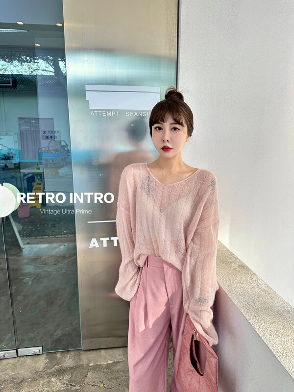 [RIN] Simple Mori Age-Reducing Macaron Color Loose V-Neck Long-sleeved Knitwear R2507