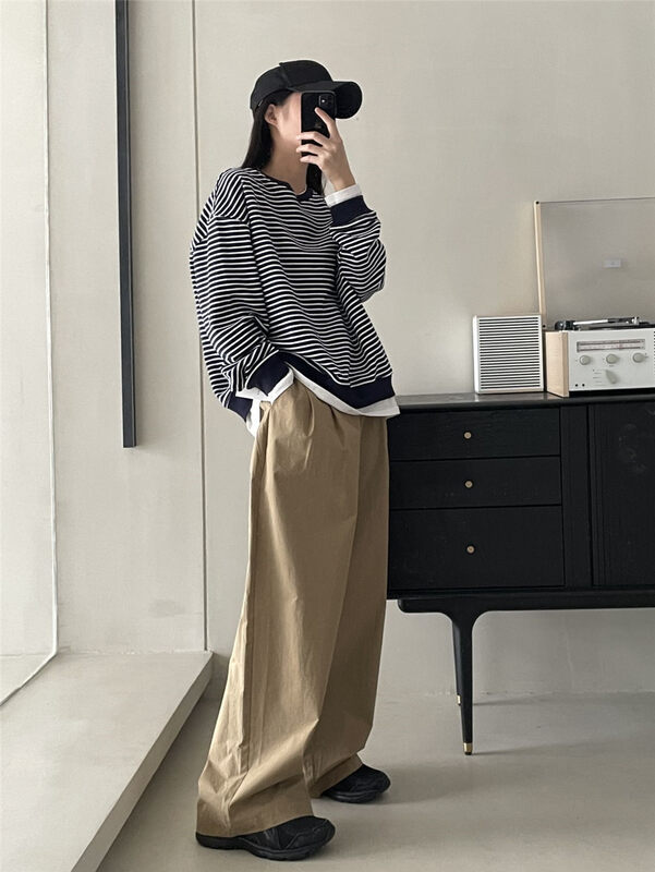 2023 early spring new style! [CLEAN SPACE] Lazy style fake two-piece striped sweater 36035# CLS