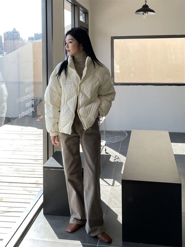 【CLEAN SPACE】Korean rhombus pattern solid color casual down jacket 90 white duck down A33519
