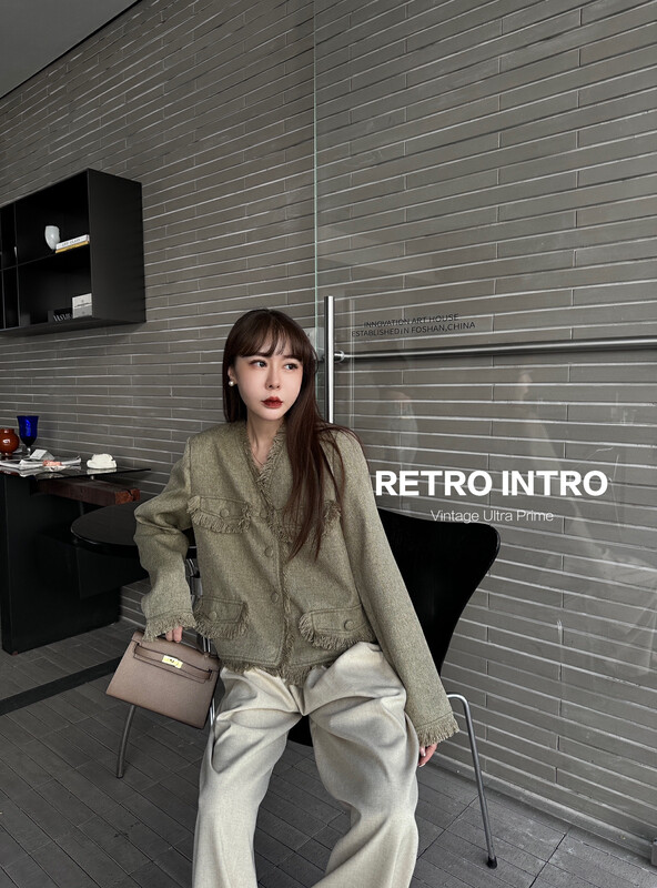 【RIN】Korean temperament all-match long-sleeved small fragrance short jacket R21797