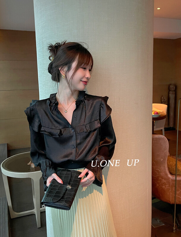2023早春新款!【UONE】法式優雅木耳邊襯衫  99003#  LSL
