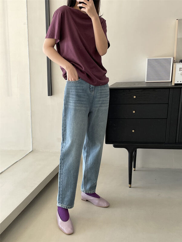 2023 early spring new! [CLEAN SPACE] straight wide-leg all-match jeans 35777# CLS