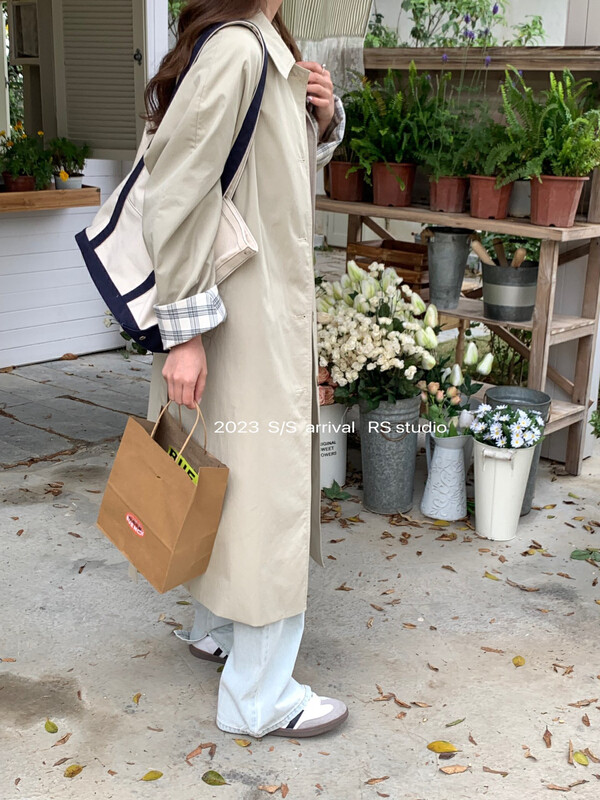 【RS】Korean plaid stitching windbreaker (with belt) KL8260# FHX