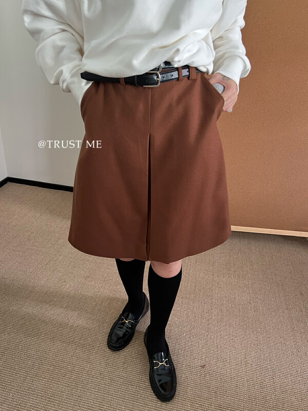 [TRUSTME] Simple and versatile double-layer belt design pleated skirt (with belt) with 2 belts 40353