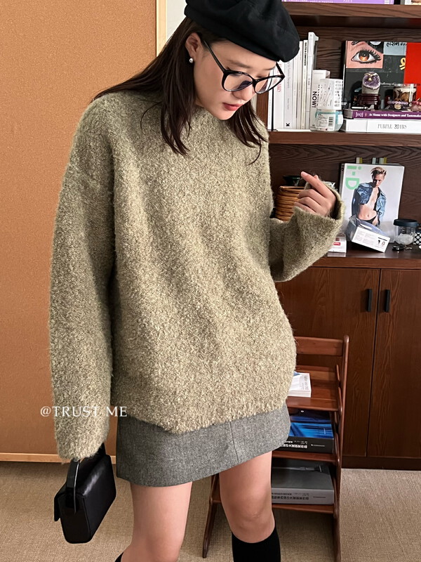 Original price 135.23! [TRUSTME] Korean version simple casual wool circle net round neck all-match sweater 40386