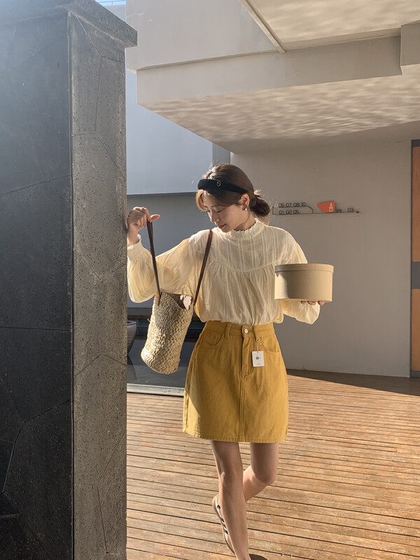 2023 early spring new!【MEET ME】Korean version high waist a-line denim skirt S61663# L