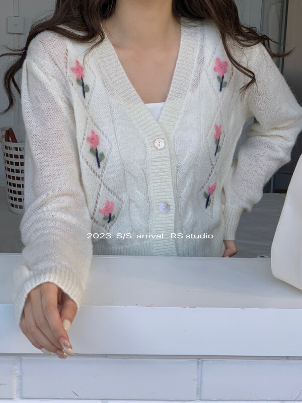2023 early spring new!【RS】Embroidered breasted all-match knitted cardigan M1022-# FHX