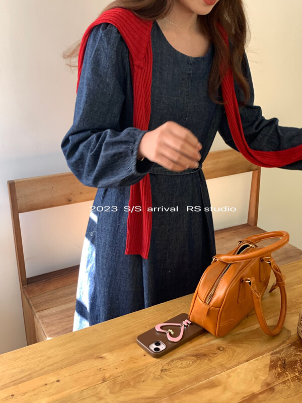 2023 early spring new!【RS】Round neck waist denim dress LL1209# FHX