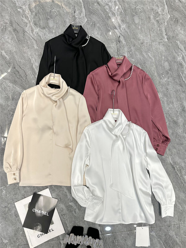 2023 early spring new! [LINNA] commuter fashion long-sleeved beaded shirt 82980# ZXX
