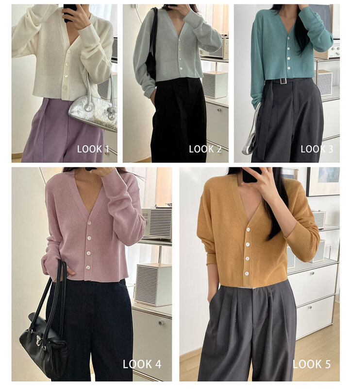 2023 early spring new! [CLEAN SPACE] macaron color short V-neck knitted cardigan 35531# CLS