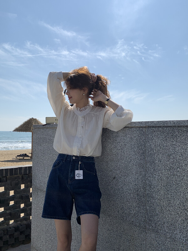 2023 early spring new! 【MEET ME】high waist slim pants straight denim shorts 61621# L