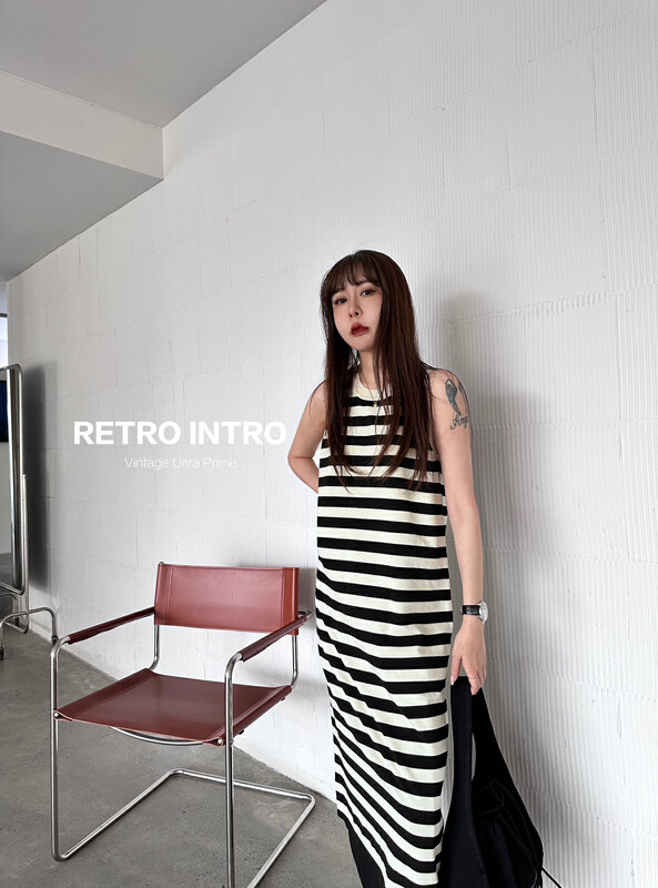 【RIN】Korean striped all-match commuter striped knitted dress R2522# CLS