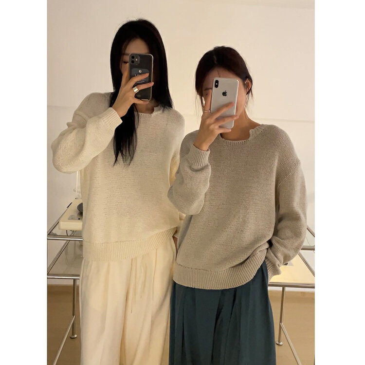 2023 early spring new! [CLEAN SPACE] round neck loose all-match slimming sweater 35388S# CLS