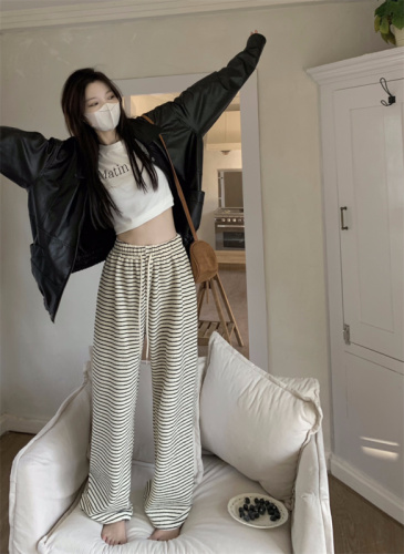 Real price spring and autumn striped wide-leg pants high waist straight loose loose drape lazy casual pants