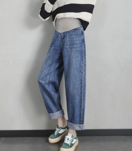 Pregnant women's jeans, spring and autumn, outerwear, early pregnancy, autumn clothes, wide-leg pants, small pregnant women's pants, autumn and winter