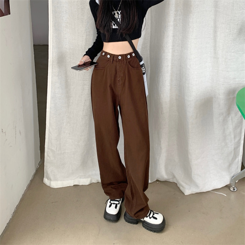 Real shot high waist wide leg pants retro jeans female small straight pants loose pear shape pants spring and autumn