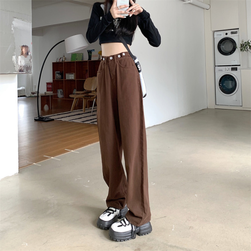 Real shot high waist wide leg pants retro jeans female small straight pants loose pear shape pants spring and autumn