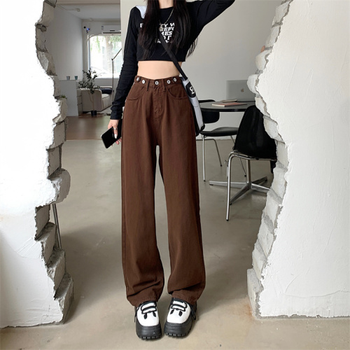 Real shot high waist wide leg pants retro jeans female small straight pants loose pear shape pants spring and autumn