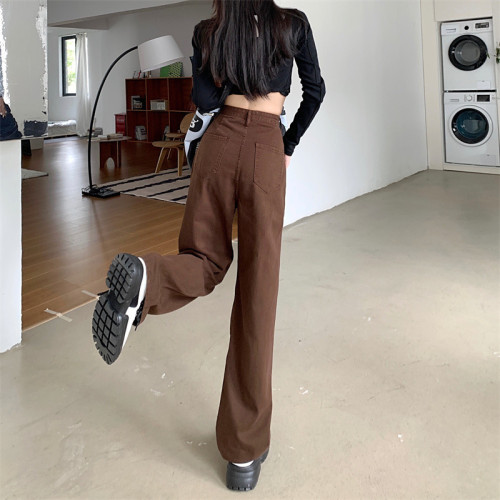 Real shot high waist wide leg pants retro jeans female small straight pants loose pear shape pants spring and autumn