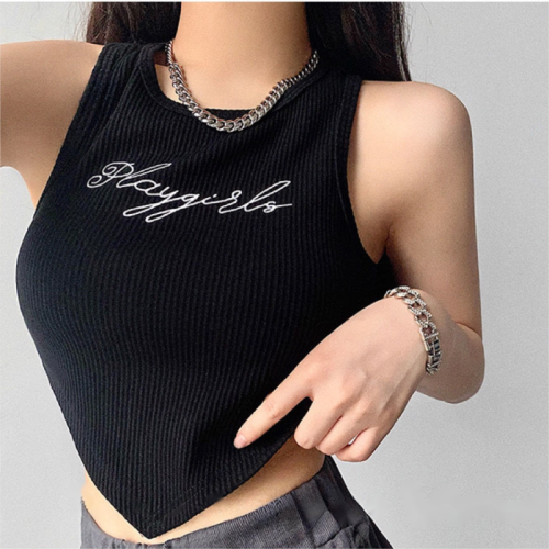 Korean version of the gentle wind round neck letter embroidery irregular knitted jacket camisole female  spring and summer new