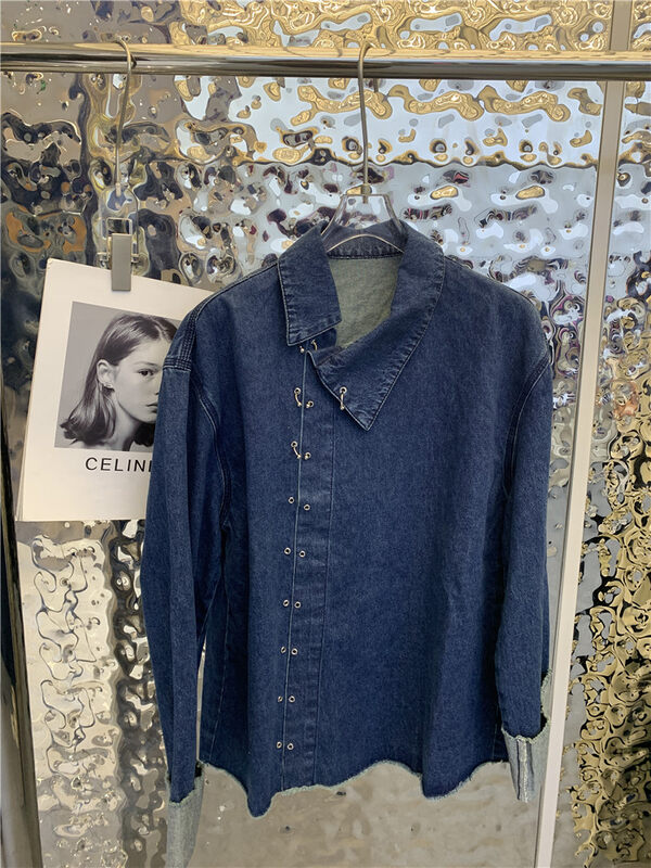 2023 early spring new! 【Yairou】Slanted button loose denim shirt 6220# LXC