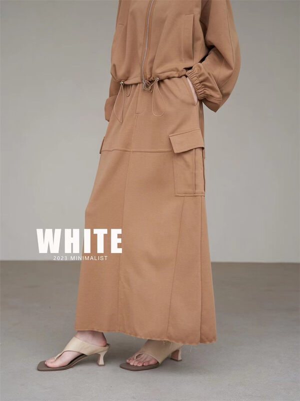 2023早春新款!【WHITE】抽繩工裝大擺半身裙  D77180#  LFY