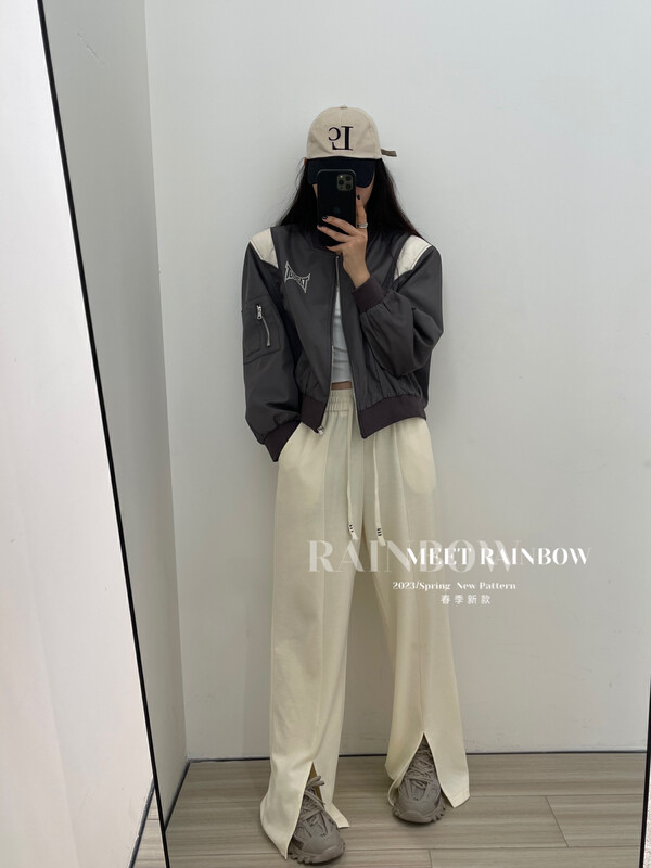 【RAINBOW】靜版開叉褲休閒褲直筒休閒褲55013