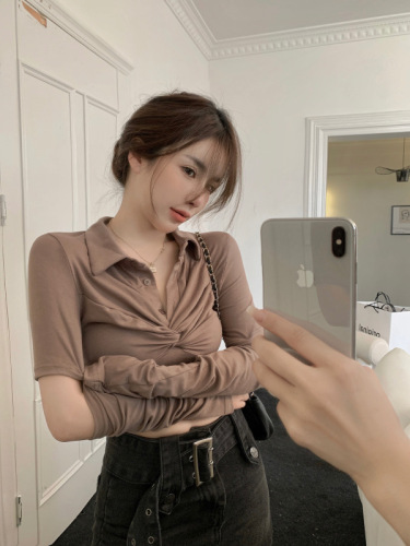 Real price real price 2023 spring new self-cultivation thin irregular design top long-sleeved all-match T-shirt women