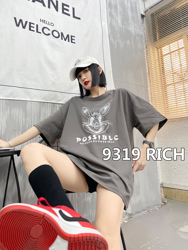 【9319】兔子印花寬鬆百搭短袖T恤  23015#  L
