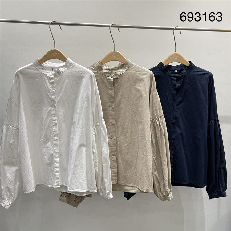 2023早春新款!【TWENTY印木】圓領單排扣寬鬆百搭襯衫  693163#  L