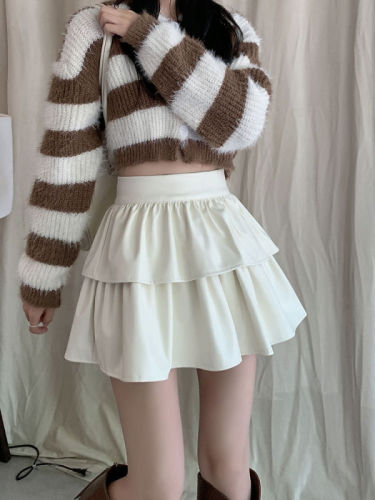 PU leather skirt female hot girl style autumn and winter Korean version  new high waist slim fluffy skirt skirt cake skirt