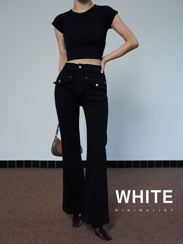 2023早春新款!【WHITE】雙口袋復古喇叭牛仔褲  K88893#  LFY